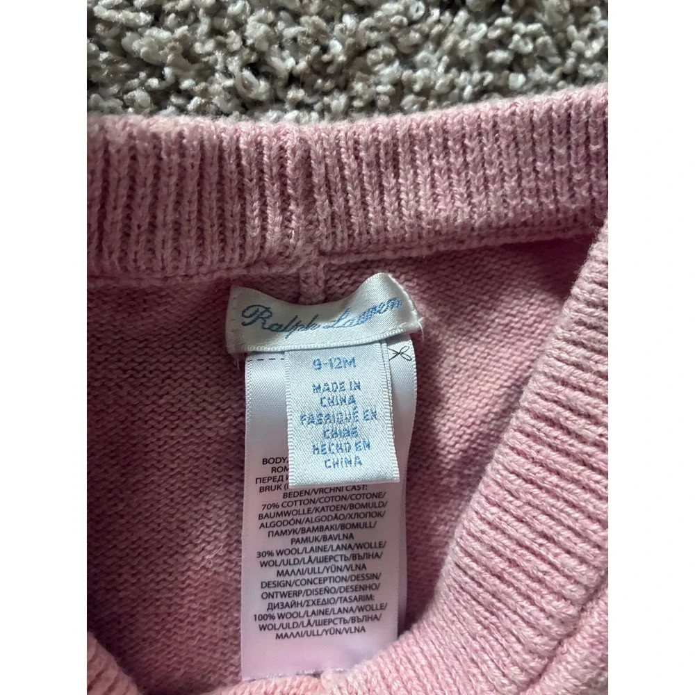 Ralph Lauren Baby Girls Pink Fair Isle Wool Sweater Dress & Legging 9-12 months